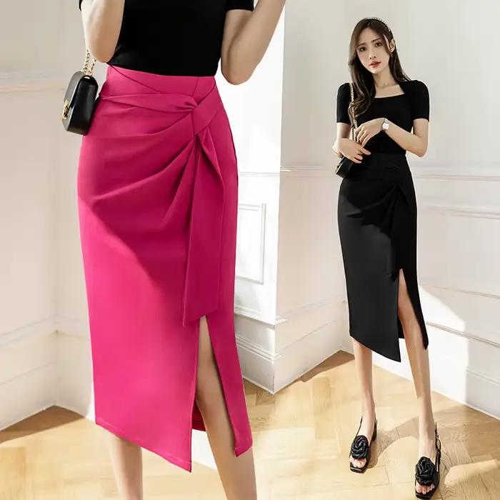 Mode tendance Niche taille haute sangle hanche jupe été et automne femmes nouveau noir Rose rouge Midi jupe fendue irrégulière Streetwear