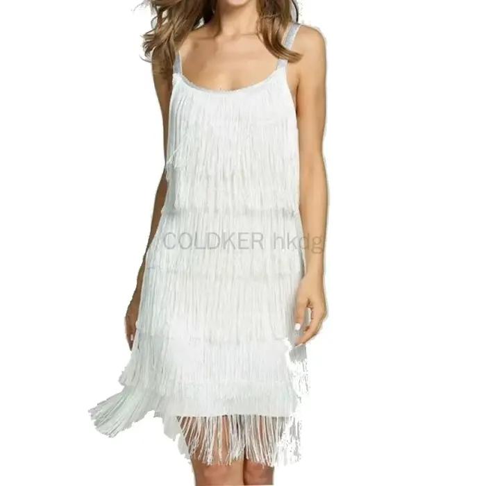 Robe courte à franges pour femme
