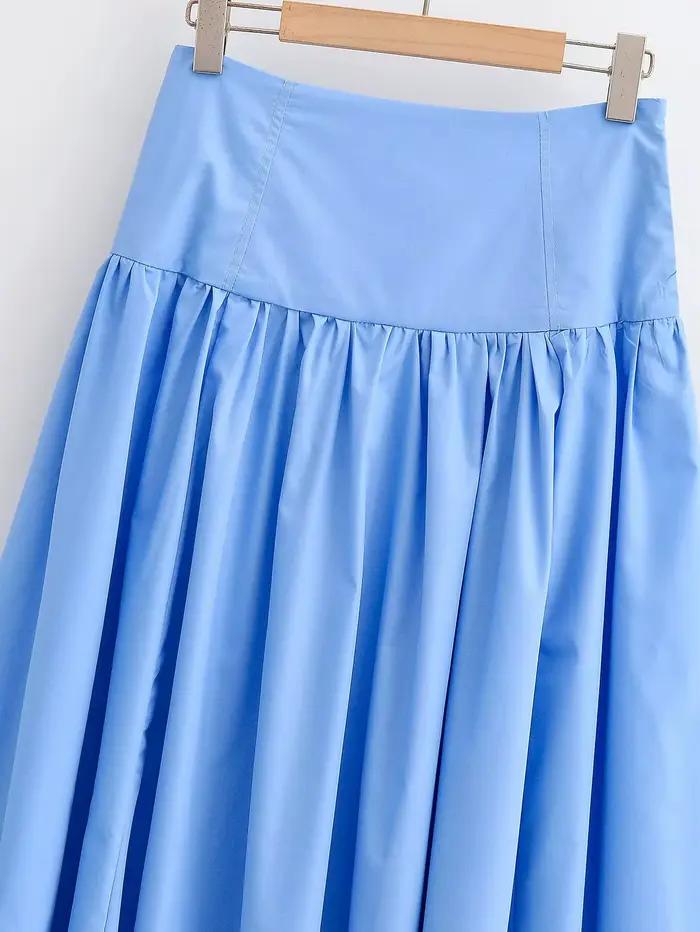 Jupe trapèze décontractée bleue style français pour femme