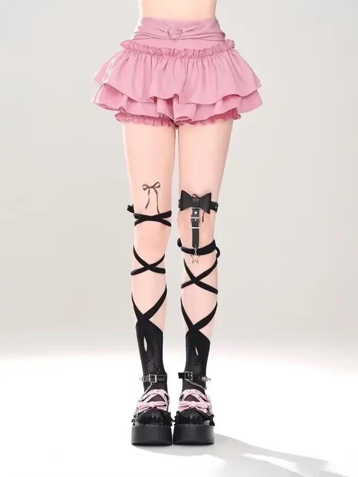 Kawaii Mini jupe noir rose