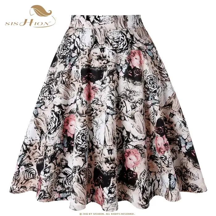 Jupe Femme Taille Haute Tendance 2025 Style Rétro Vintage Années 50 Rockabilly Swing Rouge Été VD0020