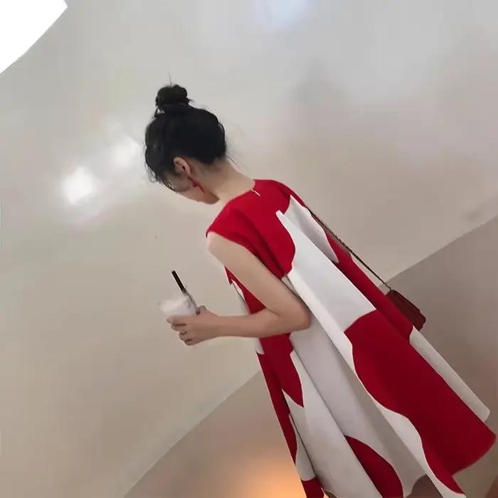 Jupe bouffante rouge à épaules dénudées, Design Sensation, robe pour femmes, manches courtes, longueur aux genoux, taille ample, Style français, tendance d'été