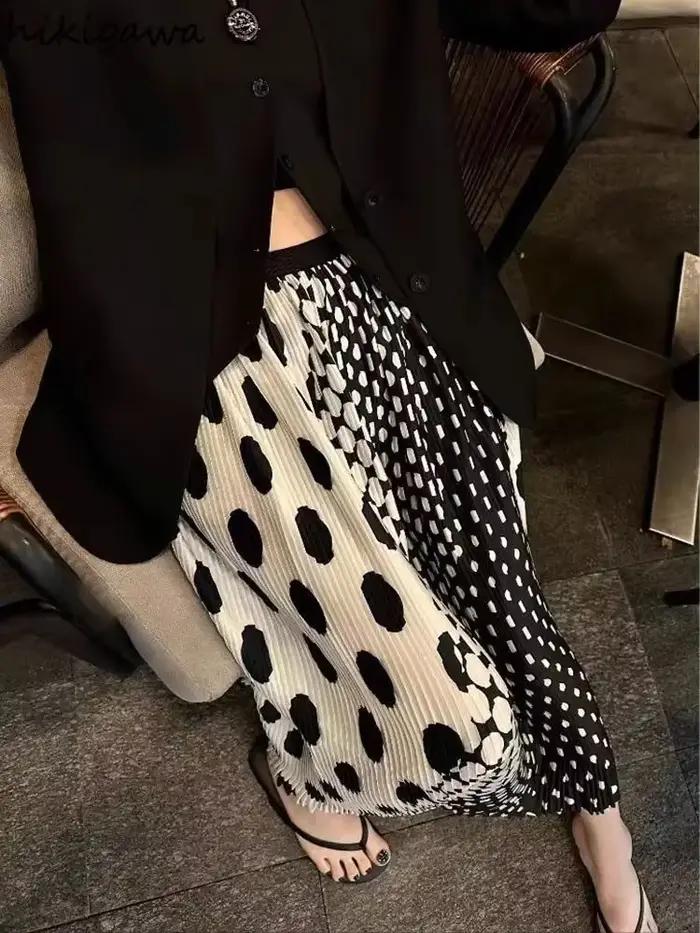 Jupes d'été pour femmes 2025 Faldas Mujer De Moda taille haute a-ligne Vintage à pois Jupe ample plissée