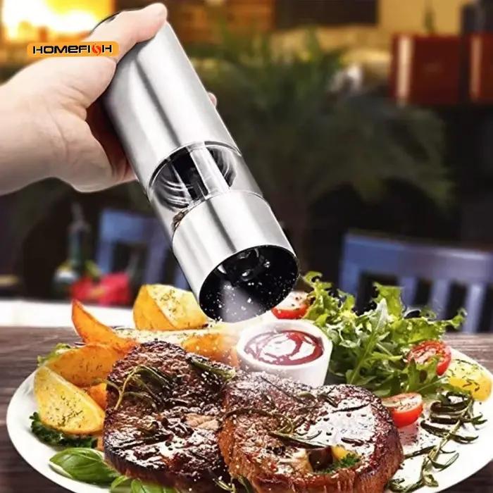 Ensemble de moulin à sel et à poivre électrique, opération à une main, moulin à épices en acier inoxydable avec moulin à poivre automatique léger pour la cuisine