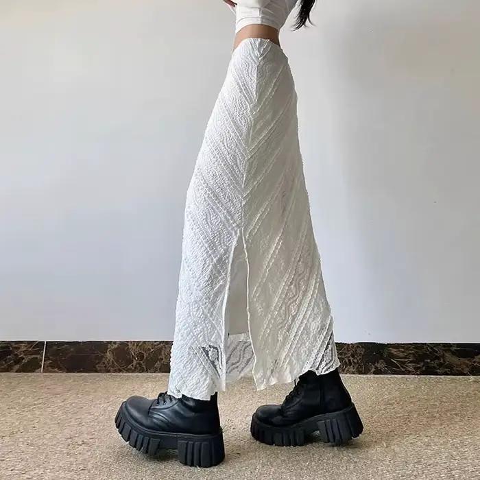 Jupe élégante en dentelle Jacquard sergé polyester pour femmes style streetwear occasionnelle rétro printemps automne bywindto