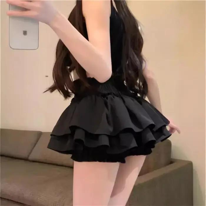 Jupe noire à volants pour femme