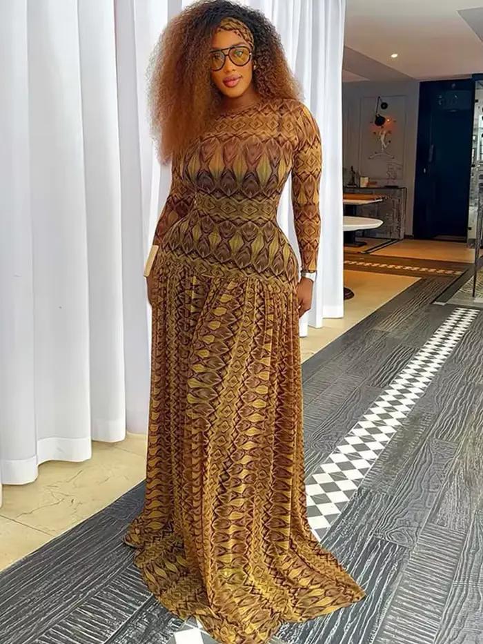 Femme automne vêtements robe à manches longues Chic élégant robes de soirée taille minceur a-ligne imprimé moulante robe élastique Sexy