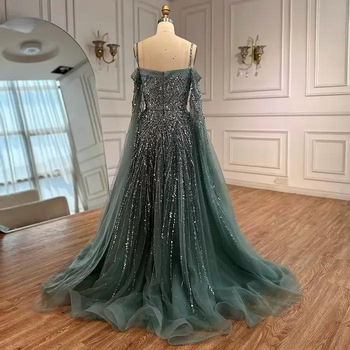 Robe de soirée de luxe ligne A, Turquoise, avec Cape à manches longues, pour occasions formelles, Serene Hill, 2021, LA72957, personnalisée