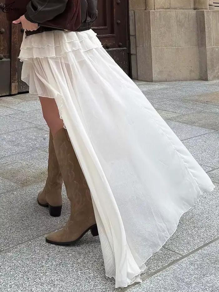 Oymimi décontracté abricot jupes amples pour les femmes mode taille haute jupes plissées élégant mince parole longueur jupe femme vêtements