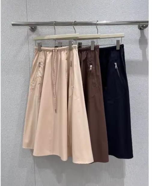 Jupe longue décontractée plissée avec poche pour femmes, coton mélangé, printemps été, longueur cheville, confortable et durable