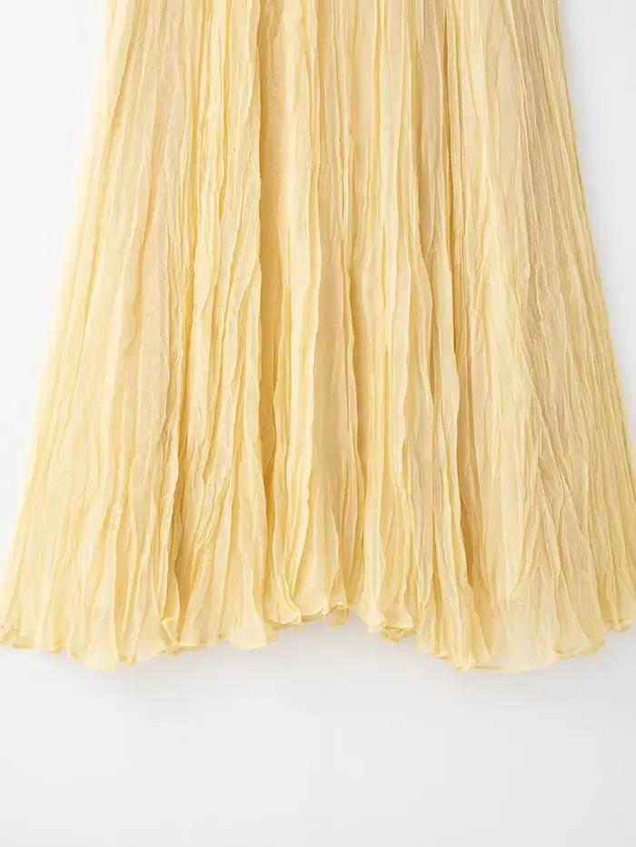 Couleur unie plis jupe longue femmes été nouvelle taille haute élastique Chic élégant a-ligne Faldas Streetwear mode