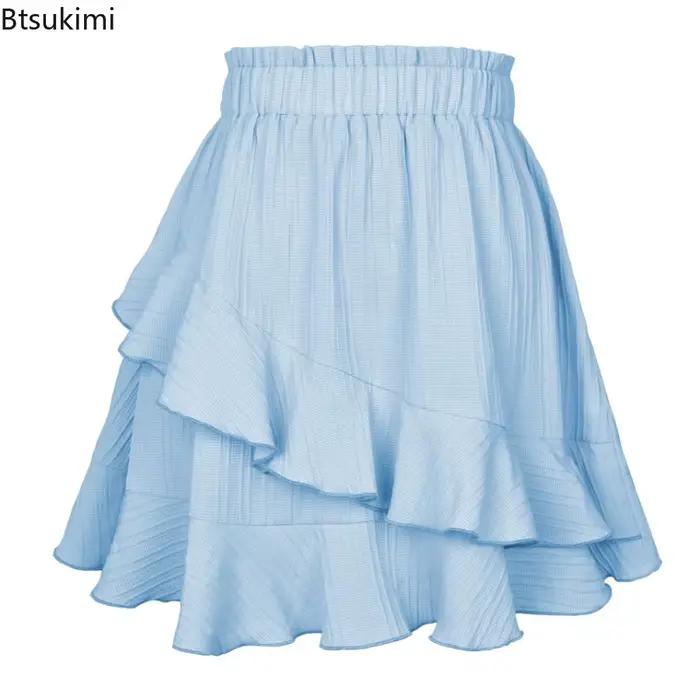 Nouvelles femmes jupes mode femmes jupe à volants taille haute irrégulière couleur unie jupe courte femmes à la mode couleur unie jupes