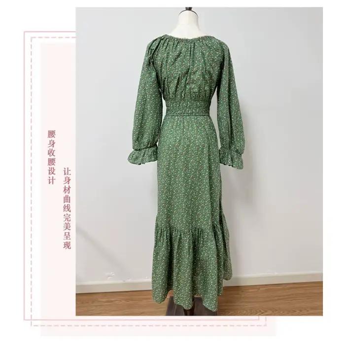 Robe longue à manches bouffantes et col rond