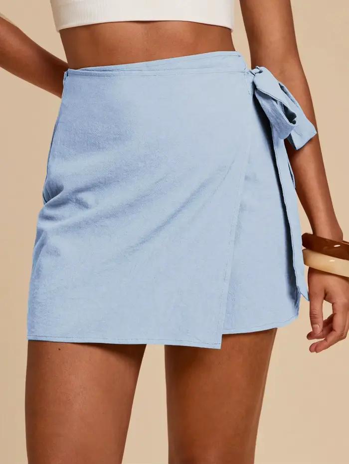 Jupe pour femme en lin, taille haute, asymétrique, avec fente, ceinture, couleur unie, simple, décontractée, polyvalente, pour le quotidien
