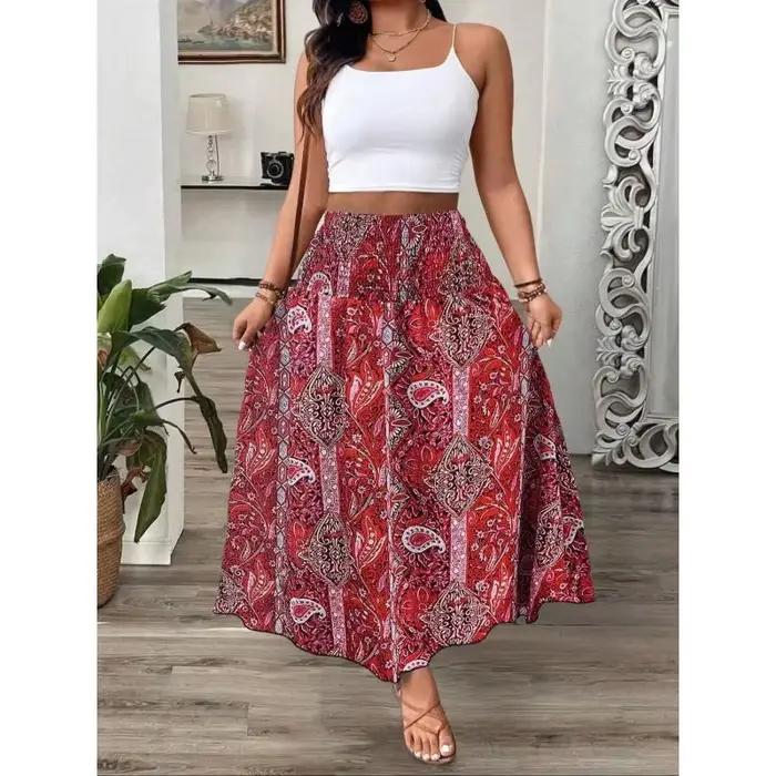 Grande taille 1XL-5XL femmes bohème imprimé jupes été loisirs tempérament longueur jupe