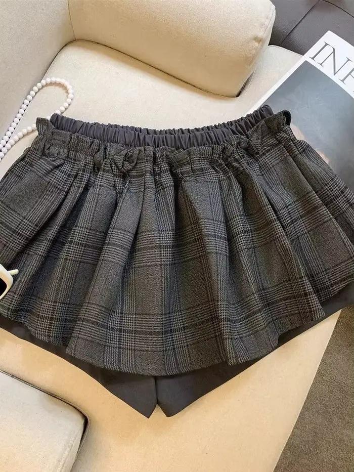 Jupe à carreaux taille basse style doux pour femmes