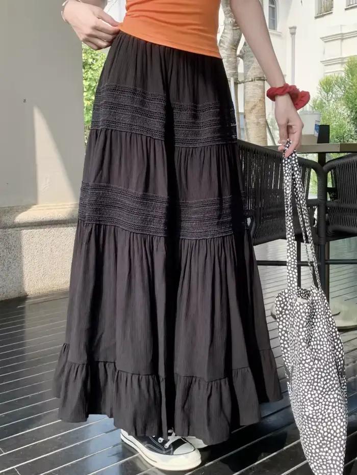 Jupe mi-longue en dentelle au crochet pour femme