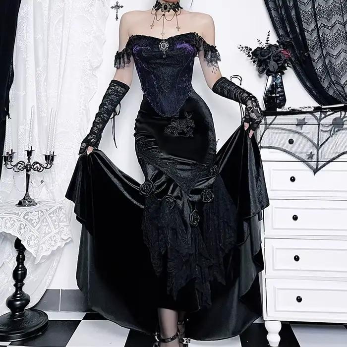 Mall Goth Velvet Fishtail Jupe pour femme