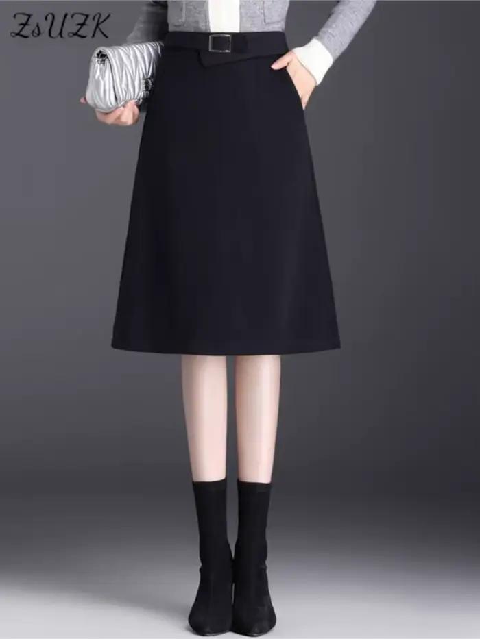 Jupe trapèze taille haute en laine pour femme