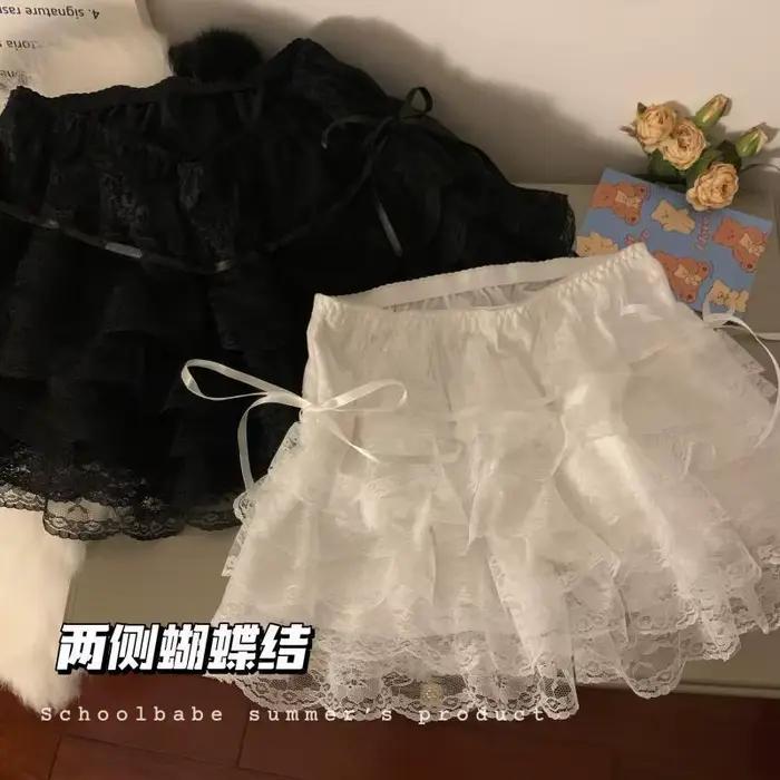 Dentelle Sexy douce jupe d'été femmes vêtements taille haute Harajuku blanc 2000s Kawaii corée arc Mini jupes Y2k Femme