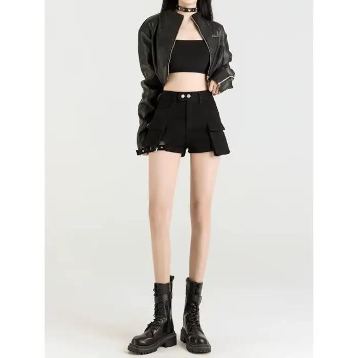 Short en jean taille haute pour femme