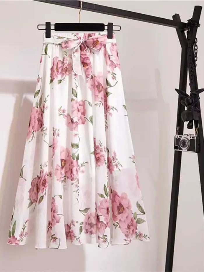 Jupe longue femmes pour printemps été dame Style coréen blanc noir en mousseline de soie soleil école taille haute