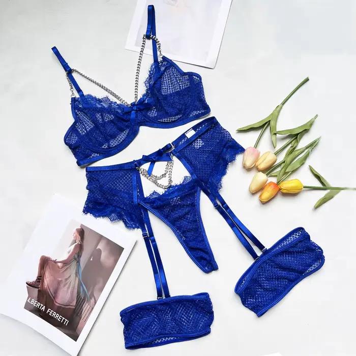 Lingerie sous-vêtements soutiens-gorge ensembles dentelle jarretière Lingerie femmes intimes 2024 soutien-gorge à armatures et culotte tongs dames ensemble de sous-vêtements