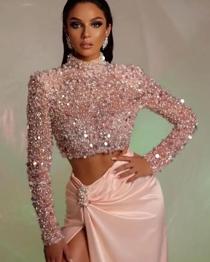 Jupe maxi en satin rose blush pour femme