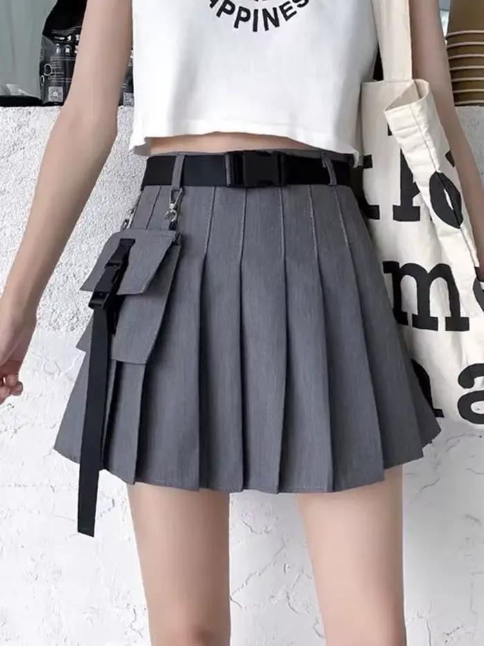 Zoki Harajuku ceinture plissée Cargo jupe femmes mode gothique taille haute poche Mini jupes