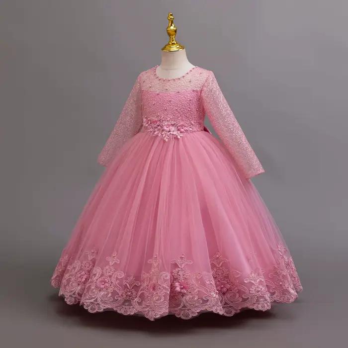 Nouvelle robe de mariée pour fille, robe de princesse longue en dentelle blanche, adaptée aux filles de 4 à 12 ans, robe de princesse pour concours de beauté