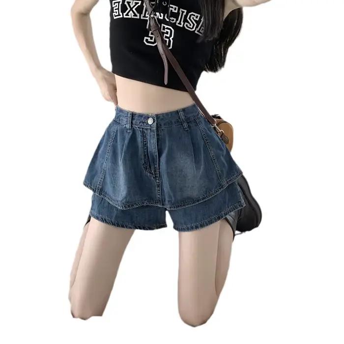 Jupe en jean rétro américaine taille haute pour femme
