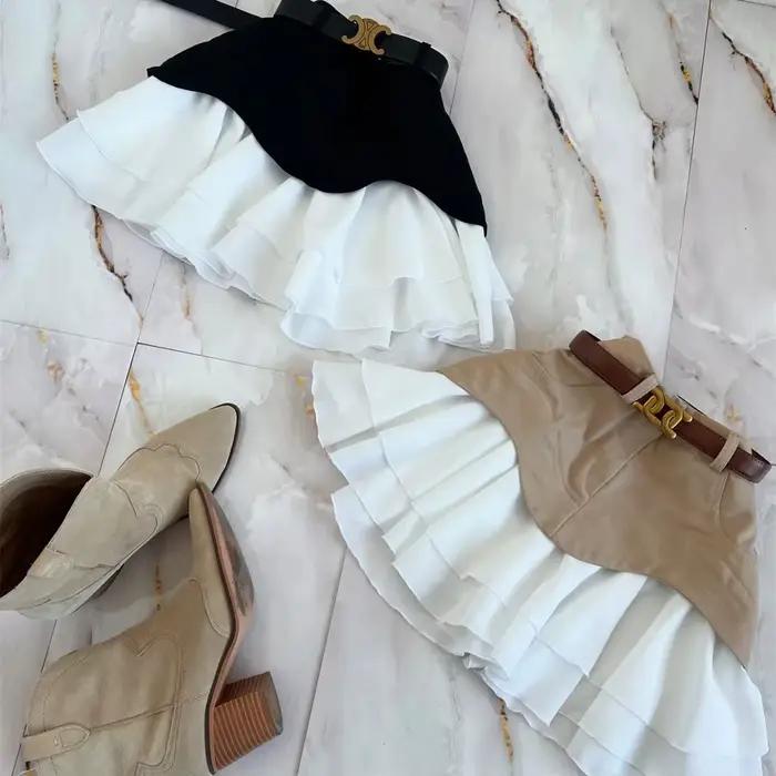 Jupe midi chic à volants pour femme, taille haute, plissée, coupe trapèze, nouvelle collection printemps-été 2026, mode féminine, style urbain