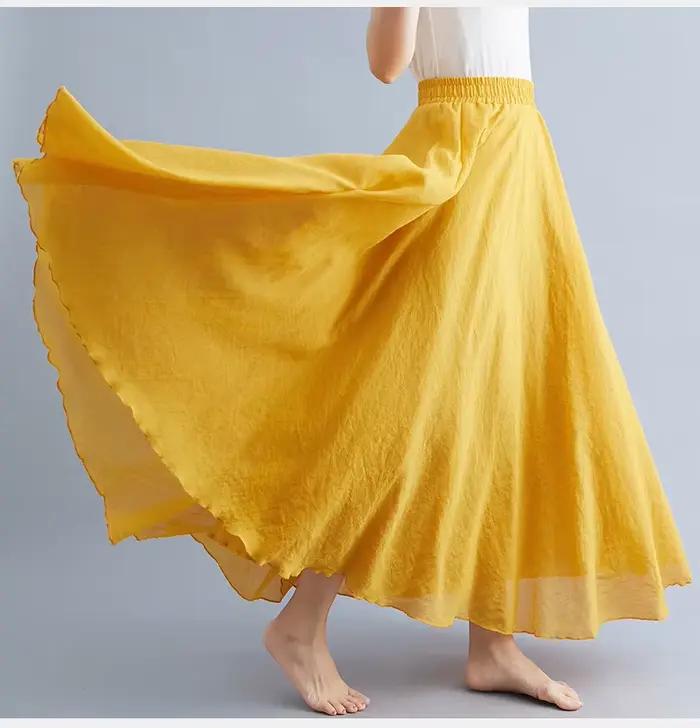 Jupe longue élégante en lin taille haute pour femmes