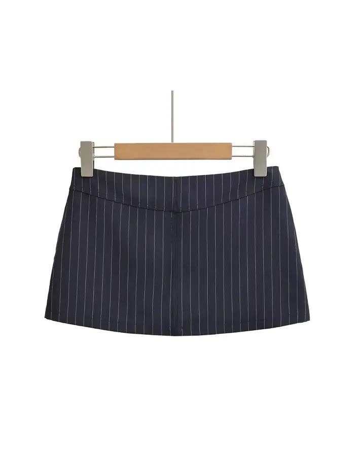 Jupe courte rayée bleu foncé pour femme, style vintage années 2000, taille basse, style Harajuku coréen Y2K Gyaru, jupe portefeuille, vêtements d'été 2026