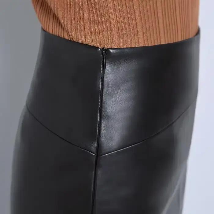 Jupe mi-longue en peau de mouton pour femme