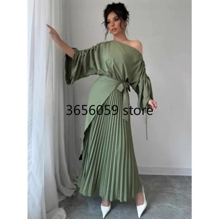 Robe de soirée trapèze plissée verte pour femmes