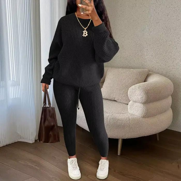 Ensemble deux pièces pull tricoté pour femmes