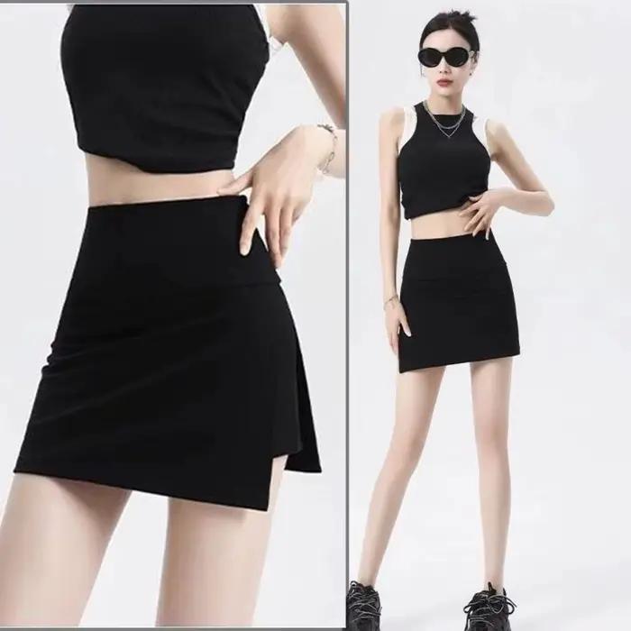 Jupe-culotte trapèze pour femmes, fente latérale, Mini short asymétrique Y2K, Style fille épicée, jupe de sport avec short de sécurité, Yoga