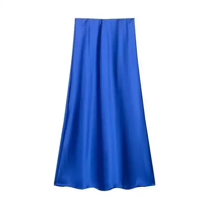 Jupe élégante taille haute en satin de soie