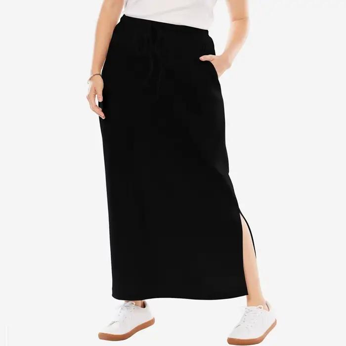 Jupe de sport pour femmes grande taille 6XL 7XL noire avec nœud frontal et fentes latérales pour activités estivales et printanières