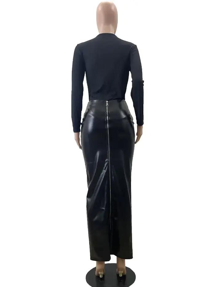 2025 PU jupe Midi mode Sexy femmes taille haute élastique longue