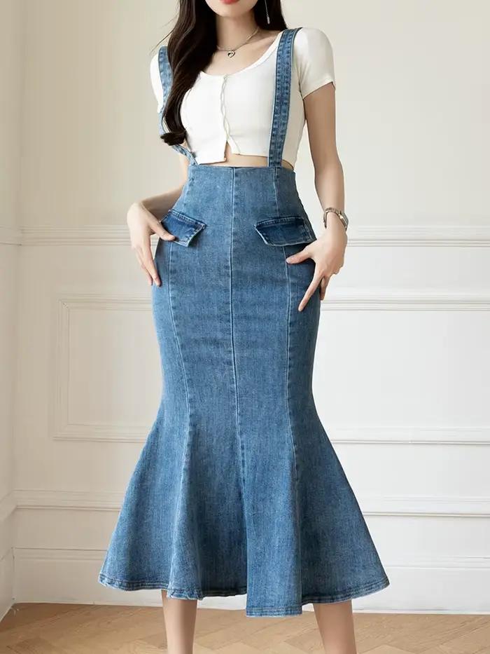 Jupe en jean taille haute pour femme