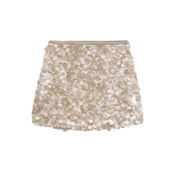 Mini jupe à paillettes solide pour femmes