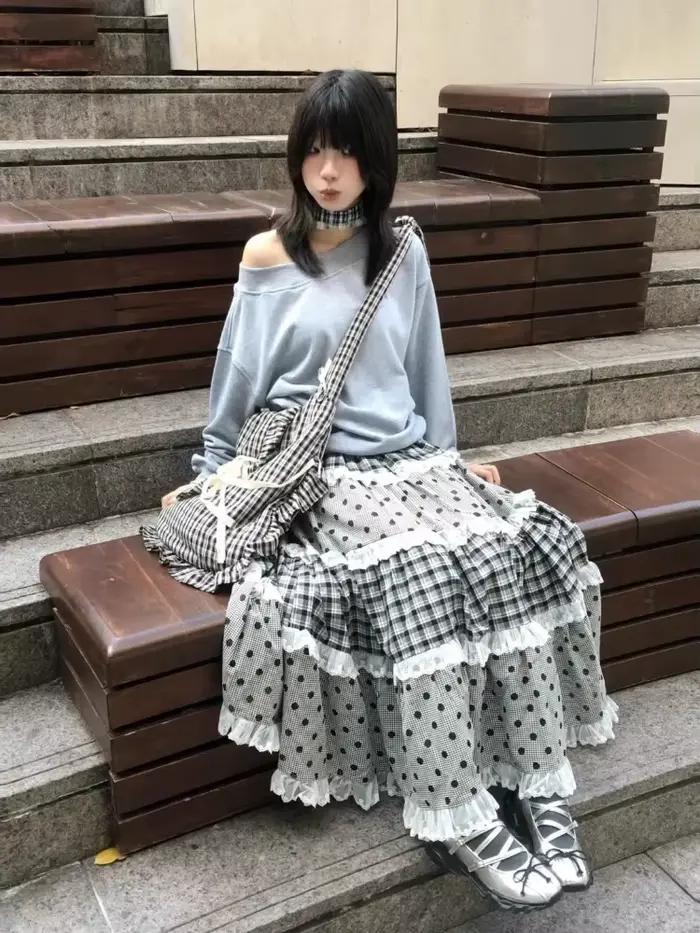 Jupes japonaises élégantes rétro à carreaux ondulés pour femmes