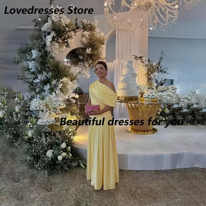 Robes de soirée jaunes personnalisées, asymétriques à une épaule, en mousseline drapée et plissée, longueur ras du sol, pour invitées de mariage, demoiselles d'honneur et soirées formelles