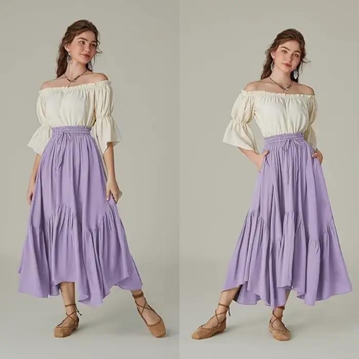 Femmes Maxi jupe Vintage taille haute une ligne victorienne