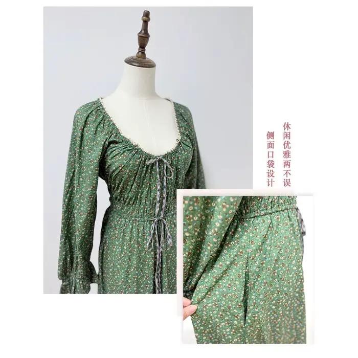 Robe longue à manches bouffantes et col rond