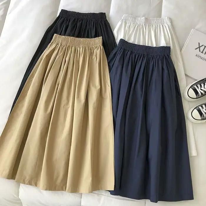 Jupe longue plissée taille haute pour femme