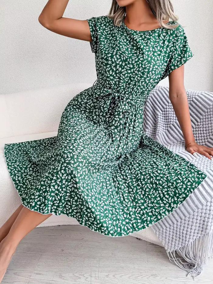 Robe longue plissée à fleurs pour femmes