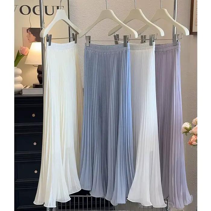 ALPHALMODA 2026, Jupe polyvalente en mousseline drapée à grand ourlet, pour femme, nouvelle collection printemps-été, jupe plissée, jupe longue